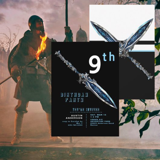 Invitation Blue Sword 9th Boy Birthday Party