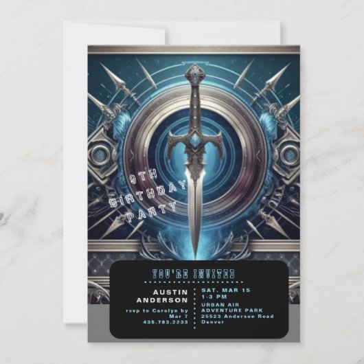 Invitation Blue Sword Boy fête d'anniversaire (Devant)