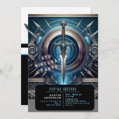 Invitation Blue Sword Boy fête d'anniversaire (Devant / Derrière)