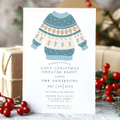 Invitation Blue Tacky Ugly Christmas Sweater Party