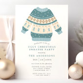 Invitation Blue Tacky Ugly Christmas Sweater Party