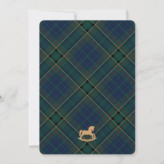 Invitation Blue Tartan Plaid Classic Rocking Horse Birthday (Dos)