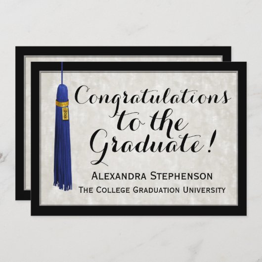 Invitation Blue Tassel Félicitations aux diplômés (Devant / Derrière)