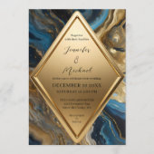 Invitation Blue Teal Gold Agate Marble Geometric Wedding (Devant)