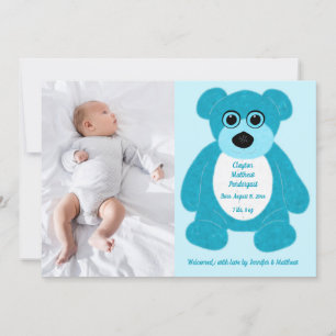 Invitation Blue Teddy Bear Baby Boy Annouement Annouement Inv
