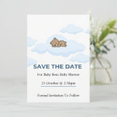 Invitation Blue Teddy Bear Baby Shower Save the Date Card (Debout devant)