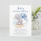 Invitation Blue Teddy Bear Balloon mignonne Baby shower garço (Debout devant)