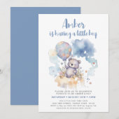 Invitation Blue Teddy Bear Balloon mignonne Baby shower garço (Devant / Derrière)