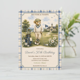 Invitation Blue Teddy Bear Country Club Anniversaire Adulte