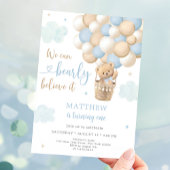 Invitation Blue Teddy Bear Hot Air Balloon Anniversaire