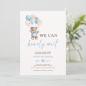 Invitation Blue Teddy Bear On Peut Attendre Un Baby shower Ga (Debout devant)