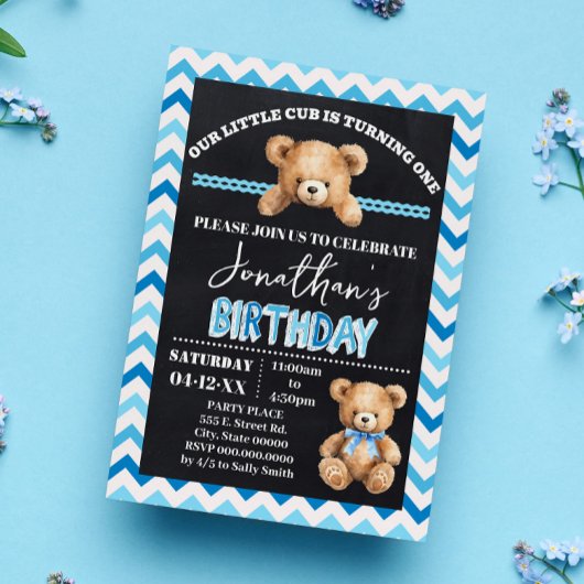 Invitation Blue Teddy Bear Petit Cub Turner Un Anniversaire