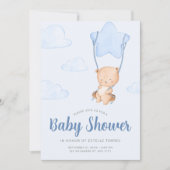 Invitation Blue Teddy Bear with Star Balloon Boy Baby Shower (Devant)