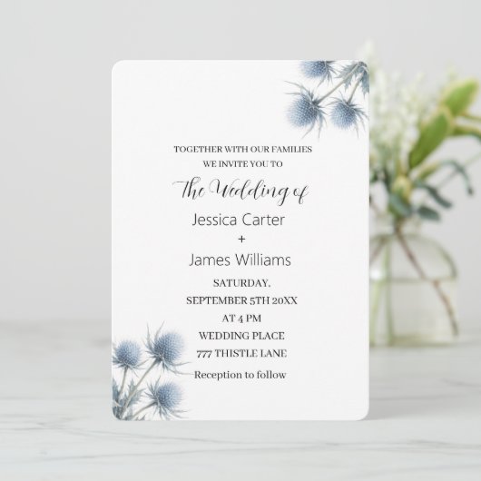 Invitation Blue Thistle Scottish Scotland Simple Wedding (Debout devant)