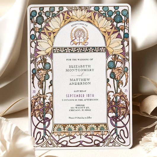 Invitation Blue Thistles Vintage Art Nouveau Mariage