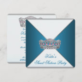 Invitation Blue Tiara Sweet sixteen fête d'anniversaire (Devant / Derrière)