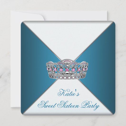 Invitation Blue Tiara Sweet sixteen fête d'anniversaire (Devant)