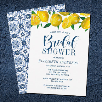 Invitation Blue Tile Italian Lemon Wedding