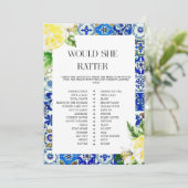 Invitation Blue Tile Lemon Bridal Shower game (Debout devant)