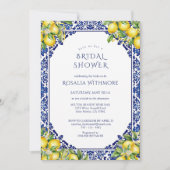 Invitation Blue Tile Lemon Mediterranean Bridal Shower (Devant)