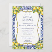 Invitation Blue Tile Lemon Mediterranean Bridal Shower (Devant)