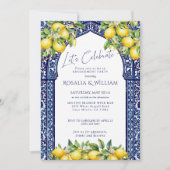 Invitation Blue Tile Lemon Mediterranean Engagement Party (Devant)
