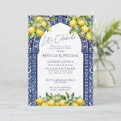 Invitation Blue Tile Lemon Mediterranean Engagement Party (Debout devant)