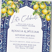 Invitation Blue Tile Lemon Mediterranean Engagement Shower