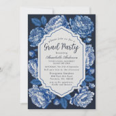 Invitation Blue Toile De Jouy Peony Classy Graduation Party (Devant)