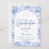 Invitation Blue Toile Floral Graduation Party (Devant)