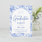 Invitation Blue Toile Floral Graduation Party (Debout devant)