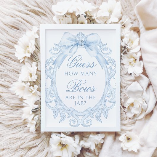 Invitation Blue  Toile How Many Bows Baby Boy Shower