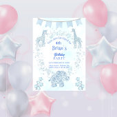 Invitation  Blue Toile Jungle Animals Kids Birthday