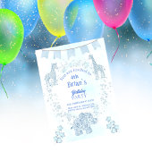 Invitation Blue Toile Jungle Animals Kids Birthday