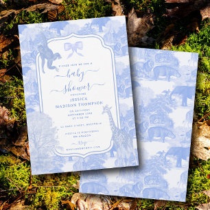 Invitation Blue Toile Safari Animaux Chinoiserie Baby shower