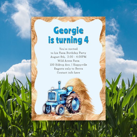 Invitation Blue Tractor Boys Birthday Party