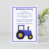 Invitation Blue Tractor Design Personalised Birthday Party (Debout devant)