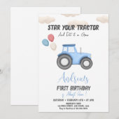 Invitation Blue Tractor n'importe quel âge, anniversaire de F (Devant / Derrière)