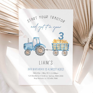 Invitation Blue Tractor & Trailer N'importe quel âge Annivers