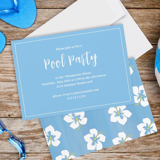 Invitation Blue Tropical Floral Summer Party Custom