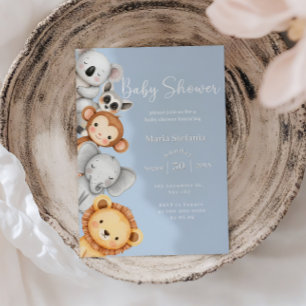 Invitation Blue Tropical Jungle Safari Baby shower Animaux