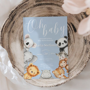 Invitation Blue Tropical Jungle Safari Baby shower Animaux