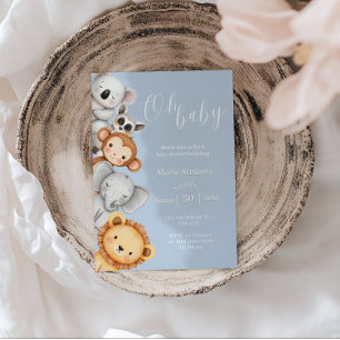 Invitation Blue Tropical Jungle Safari Baby shower Animaux