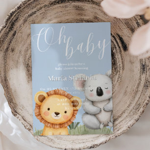 Invitation Blue Tropical Jungle Safari Baby shower Animaux I