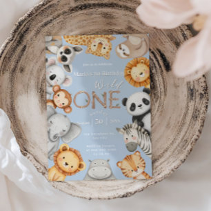 Invitation Blue Tropical Wild One Jungle Safari Animaux
