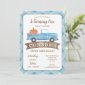 Invitation Blue Truck CITROUILLE Anniversaire Automne 1er Ann (Debout devant)