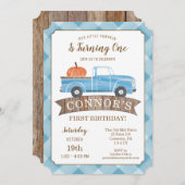 Invitation Blue Truck CITROUILLE Anniversaire Automne 1er Ann (Devant / Derrière)