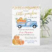 Invitation Blue Truck Citrouille est sur le baby shower (Debout devant)