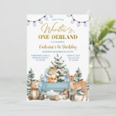 Invitation Blue Truck Winter One-derland Animals 1st Birthday (Debout devant)