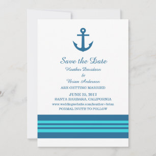 Invitation Blue Turquoise Ancre nautique Enregistrer la date